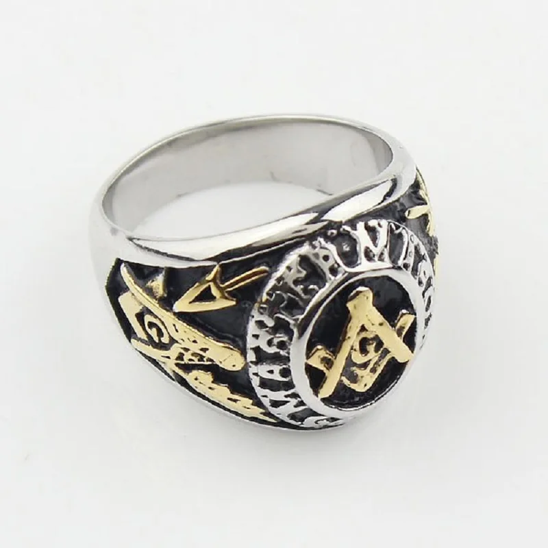 Мужское масонское кольцо из нержавеющей стали серебристого цвета золотистого