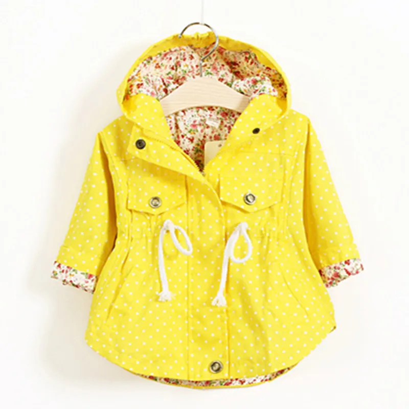 Winter Jacket For Girls Outerwear Trench Coats Hooded Yellow Green Pink Dot Zipper Windbreaker Children Autumn Wearing Warm Coat | Детская