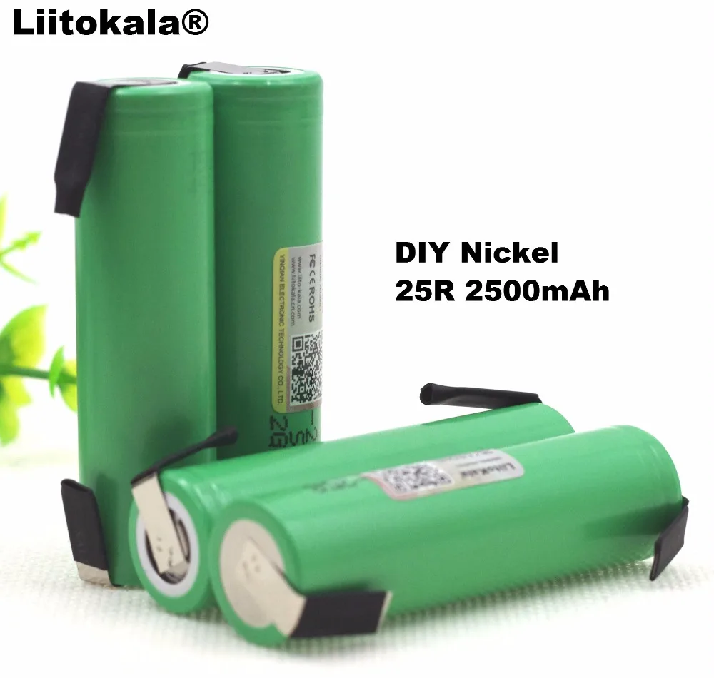 LiitoKala 4 шт./лот 100% Новый 18650 2500 мАч аккумуляторная батарея 3 6 В INR18650 25R 20A разрядка + DIY