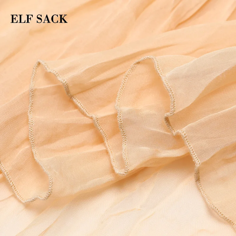 ELFSACK 2019 Spring New Chiffon Blouse Woman Casual Knitted O-Neck Women Shirts Lace Flare Sleeve Oversized Ladies | Женская одежда