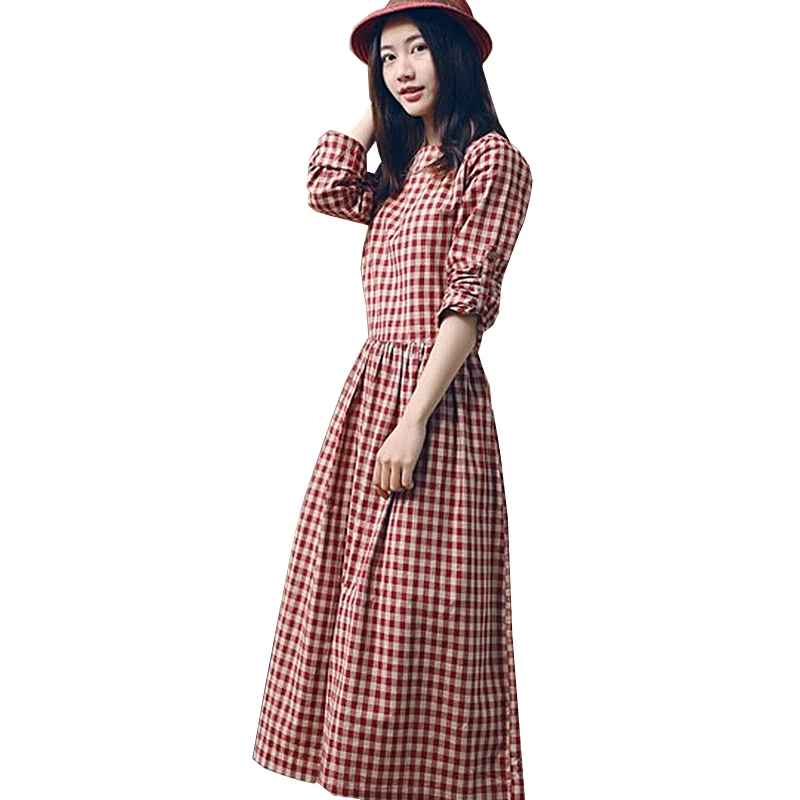 Женское винтажное платье Mori Girl длинное из льна и хлопка на весну лето 2017|dress