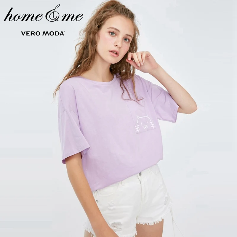 Orchid petal Vero Moda Весна и лето Печатный круглый вырез свободная футболка | 318401501 - Цвет: Orchid petal