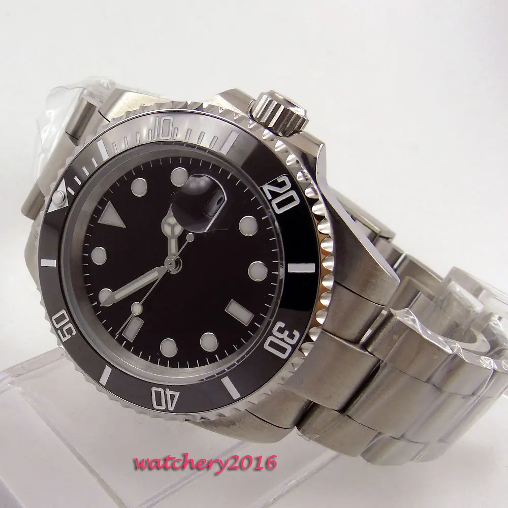 Горячая 40 мм Bliger стерильное черное окно с датой набора SS сапфировое стекло