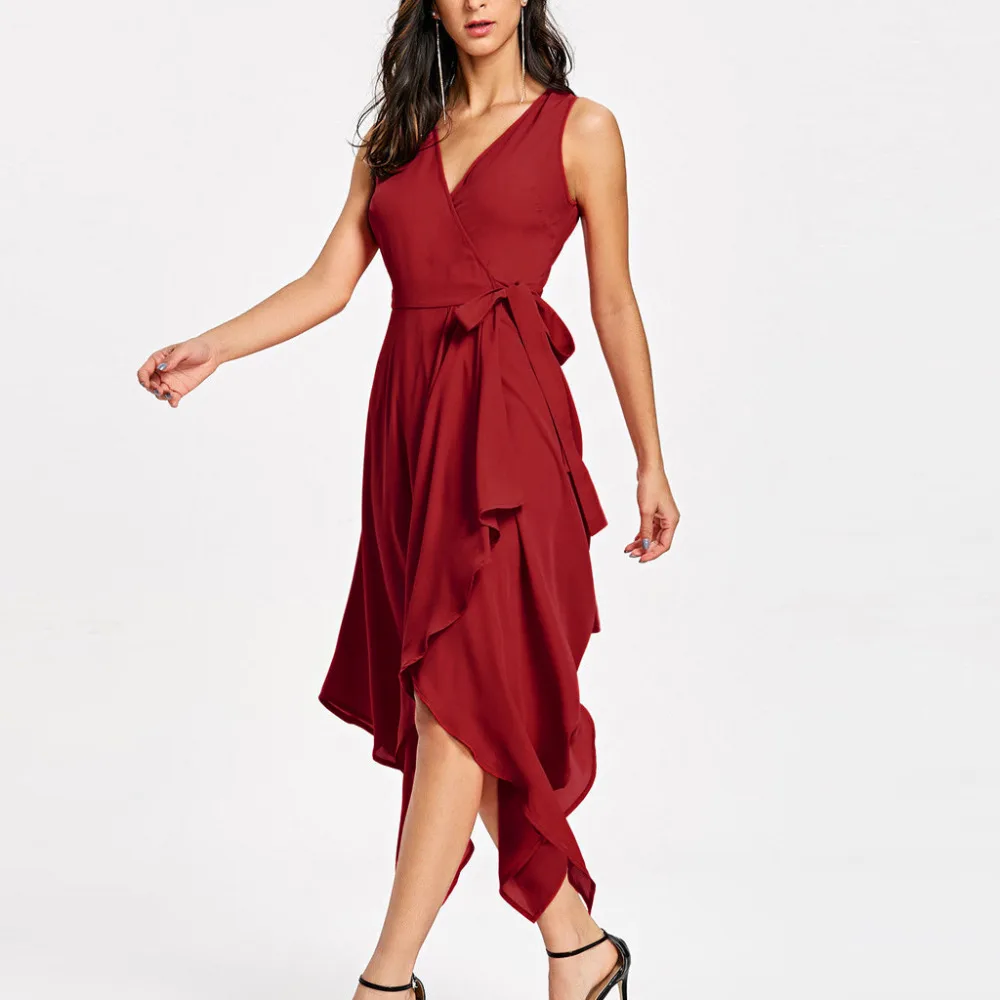 Женское платье с V образным вырезом асимметричное длинное без рукавов в богемном