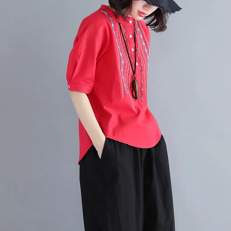 

2020 Summer New Embroidery Women White Shirts Cotton And Linen Short Sleeved Office Elegant Shirts Outwear Tops