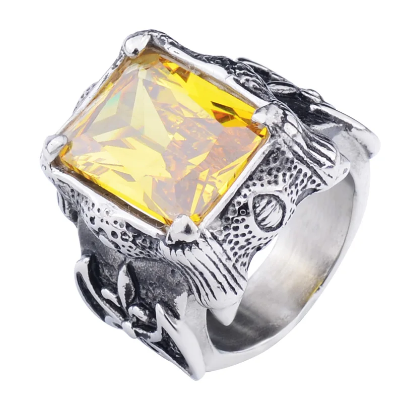 Yellow CZ EdgLifU мужское кольцо золото/серебро+ черный Винтажное кольцо с когтями для женщин готическое кольцо из нержавеющей стали панк Байкер мужской подарок - Цвет основного камня: Yellow CZ