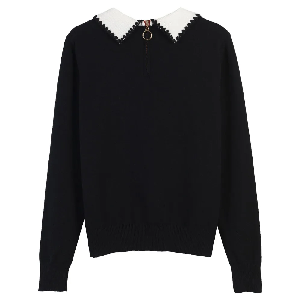 Fashion Runway 2020 Winter Women's Sweaters Embroidery Sequins Diamonds Flower Pullovers Female Knitted Tops Black Thin Clothing | Женская