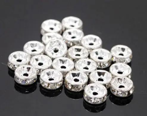 6mm 8mm 10mm 12mm XR23WE White Crystal Rhinestone Metal Rondelle Spacer silver Plated DIY Loose Beads Charm Bracelet Crafts | Украшения и