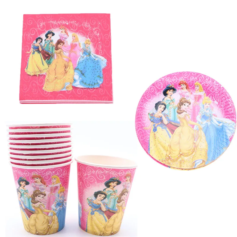 princess40pcs 40 шт./лот одноразовая посуда чашки пластины салфетки мерцание и Блеск День рождения Свадебные украшения принадлежности для детского душа - Цвет: princess40pcs