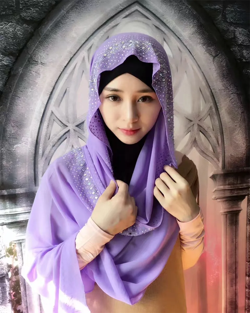 (12 шт./лот) горячая Распродажа тяжелые Стразы шифоновый мусульманский шарф шаль