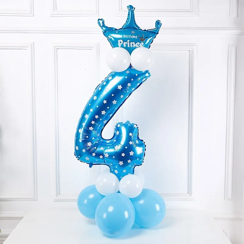 Blue4 17 шт./компл. розовый и голубой номер Корона цифровой Алюминий фольга Гелий воздушные шары Колонка Детские Happy день рождения DecorationsKids DIY Kit - Цвет: Blue4