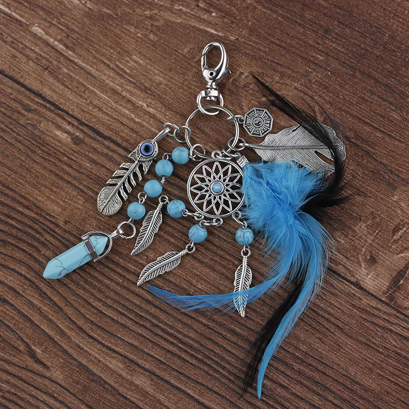 Классический Богемия брелок перья Ловец снов кулон Природный камень сплав перо и