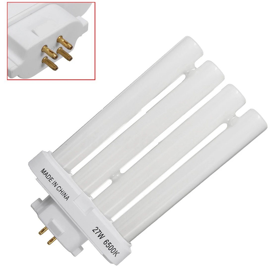 

220V 27W 4 Pin Rows 6500K Double-H Quad Tube Compact Fluorescent Lamp Light Bulb