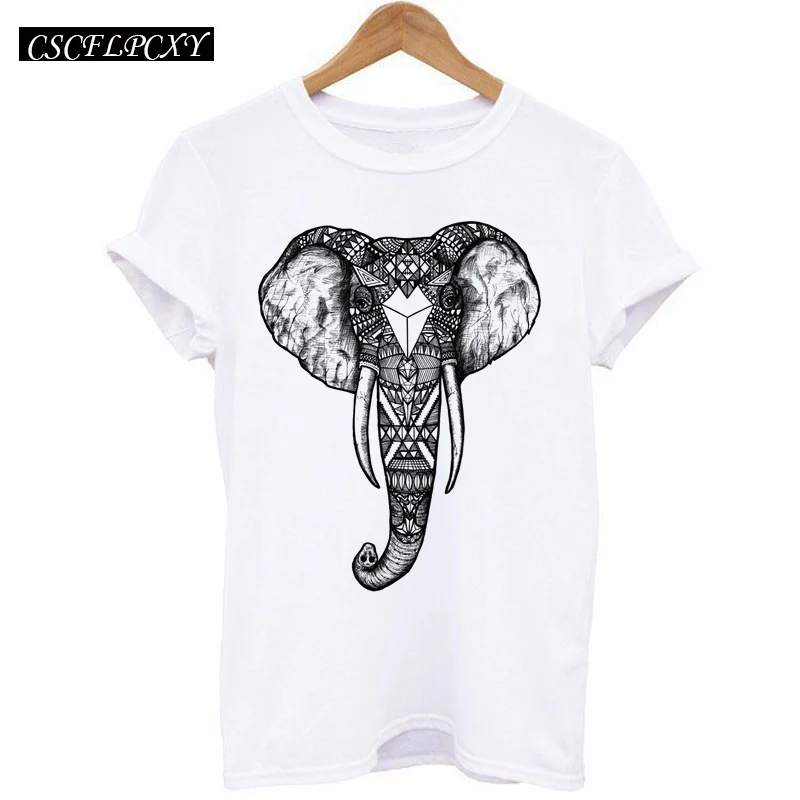 Женская футболка с коротким рукавом Kawaii Elephant Повседневная белая круглым вырезом