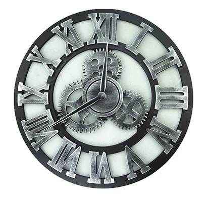 romal sliver Большие настенные часы Slient gear Деревянные 3D ретро старинные художественные настенные часы римский стиль круговой над размером Saat домашний декор - Цвет: romal sliver