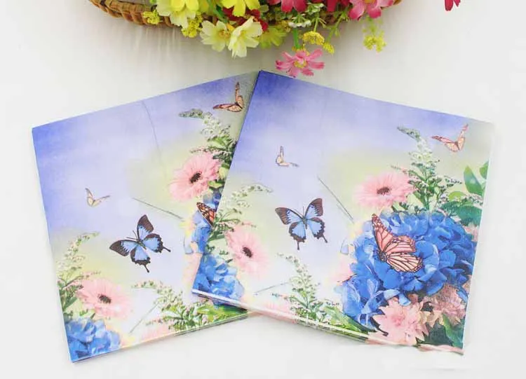 Ynaayu 20pcs/set Blue Paper Napkins High Grade Party Supplies Butterfly Disposable Tableware For Event Decoration | Дом и сад