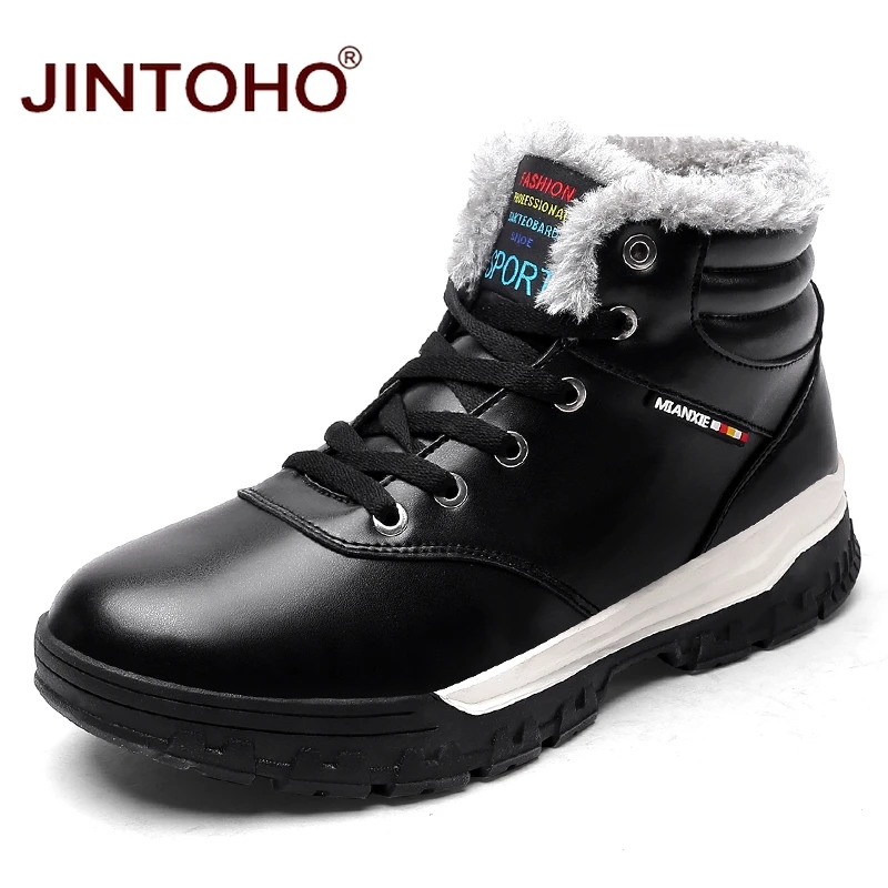 black JINTOHO/высококачественные модные мужские кожаные ботинки; брендовая кожаная мужская обувь; Мужская обувь для взрослых; зимние ботинки на меху; Повседневные Классические ботинки - Цвет: black
