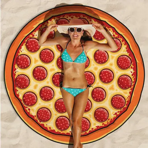 Pizza Пляжный гобелен из полиэфира 150x150 см, коврик для пикника с фруктовым принтом гамбургера, пляжное одеяло для походов, путешествий, кемпинга - Цвет: Pizza