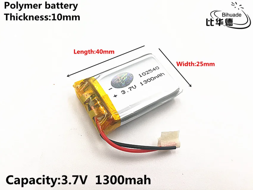 

2pcs/lot Good Qulity 3.7V,1300mAH,102540 Polymer lithium ion / Li-ion battery for TOY,POWER BANK,GPS,