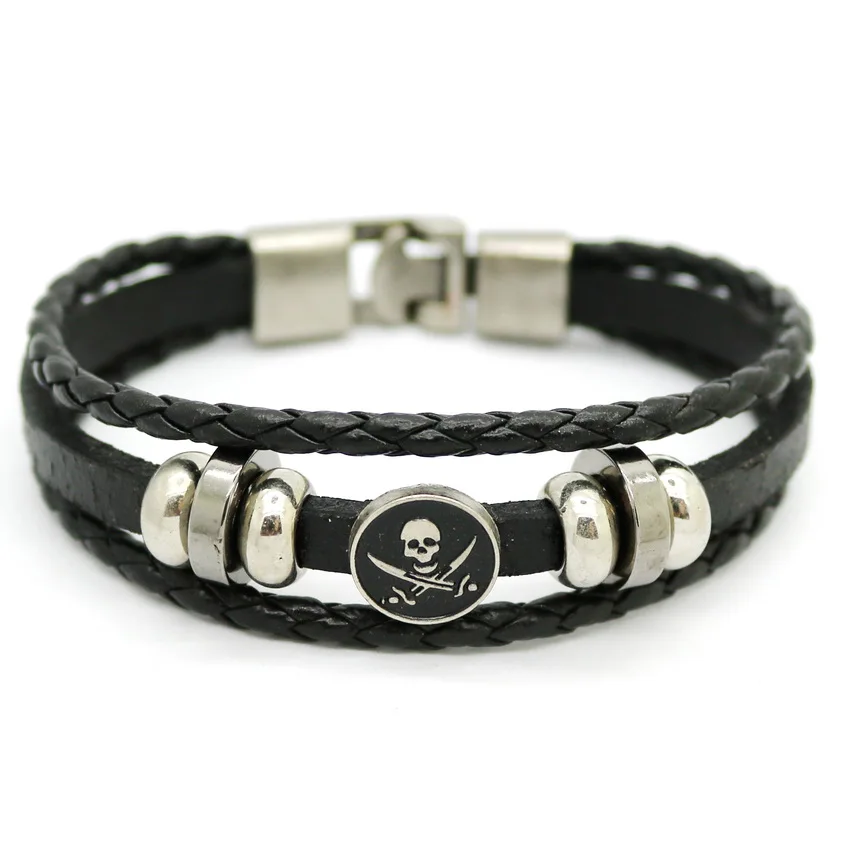 Men's Woven Bracelets 2016 Punk Rock Leather Buckle Zinc Alloy Fashion Casual Skull Bracelet Jewelry | Украшения и аксессуары