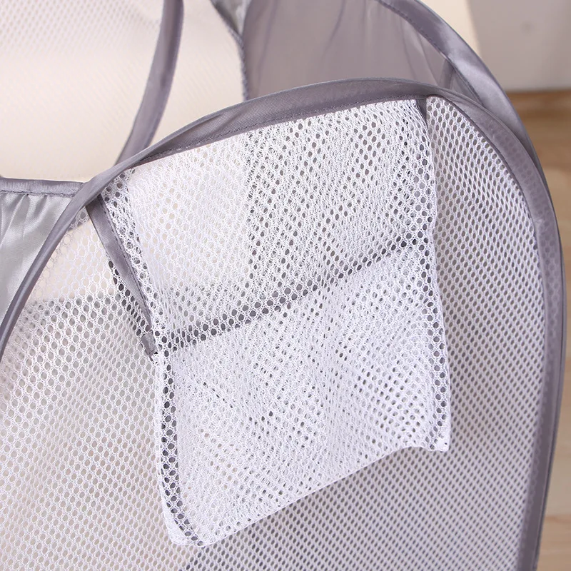 Foldable Pop Up Laundry Basket Washing Clothes Bag Hamper Nylon Mesh Storage Basket