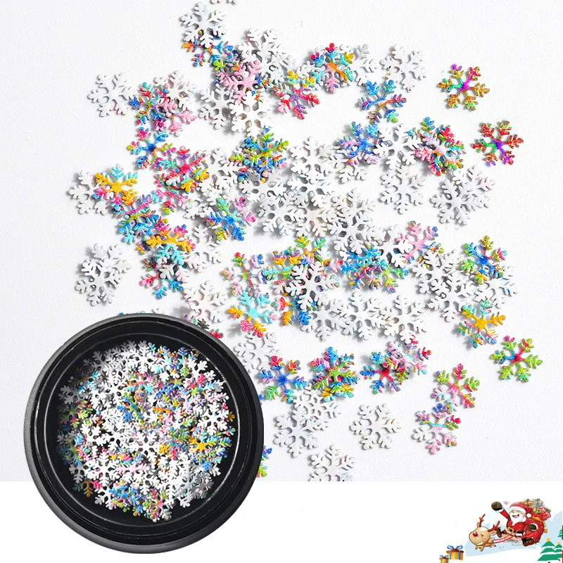 

1 Box Winter Christmas Nail Art Decorations Snowflake Nail Sequins White/Colorful Fantasy Snowflower Ultrathin Metallic Flakes