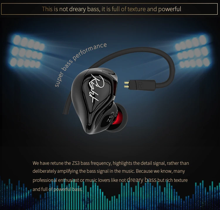 KZ ZS3 1DD Hifi спортивные наушники-вкладыши Динамический драйвер шумоподавление гарнитура с микрофоном сменный кабель AS10 BA10 ES4 ZS6 ZST