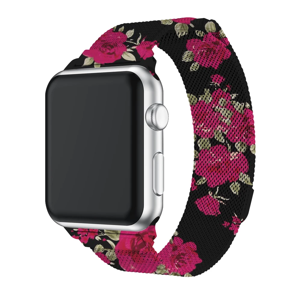 Для наручных часов Apple Watch версии цветочный Нержавеющая сталь Миланский ремешок