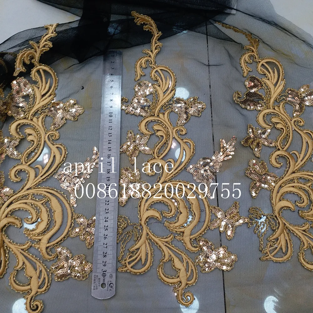 24 шт. золотые бусины вт0034 # вышивка черная сетчатая кружевная ткань с узором для
