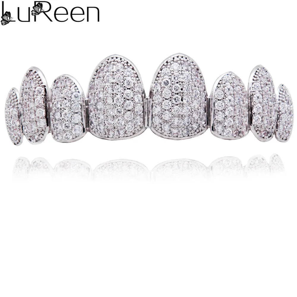 silver top LuReen GrillsTop& Bottom грили стоматологические хип-хоп зуб гриль Зубы вампира шапки Рэппер украшения вечерние XHYT1123 - Metal color: silver top