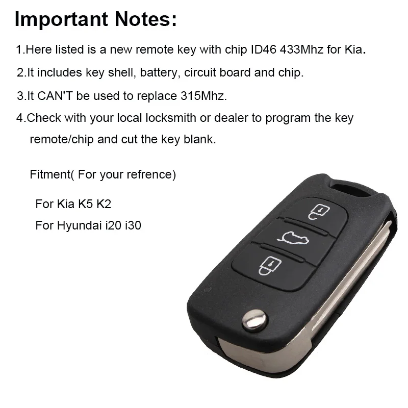 QWMEND 433 МГц 3 кнопки флип полный дистанционный брелок для KIA K2 K5 ключи ID46 чип Uncut TOY40