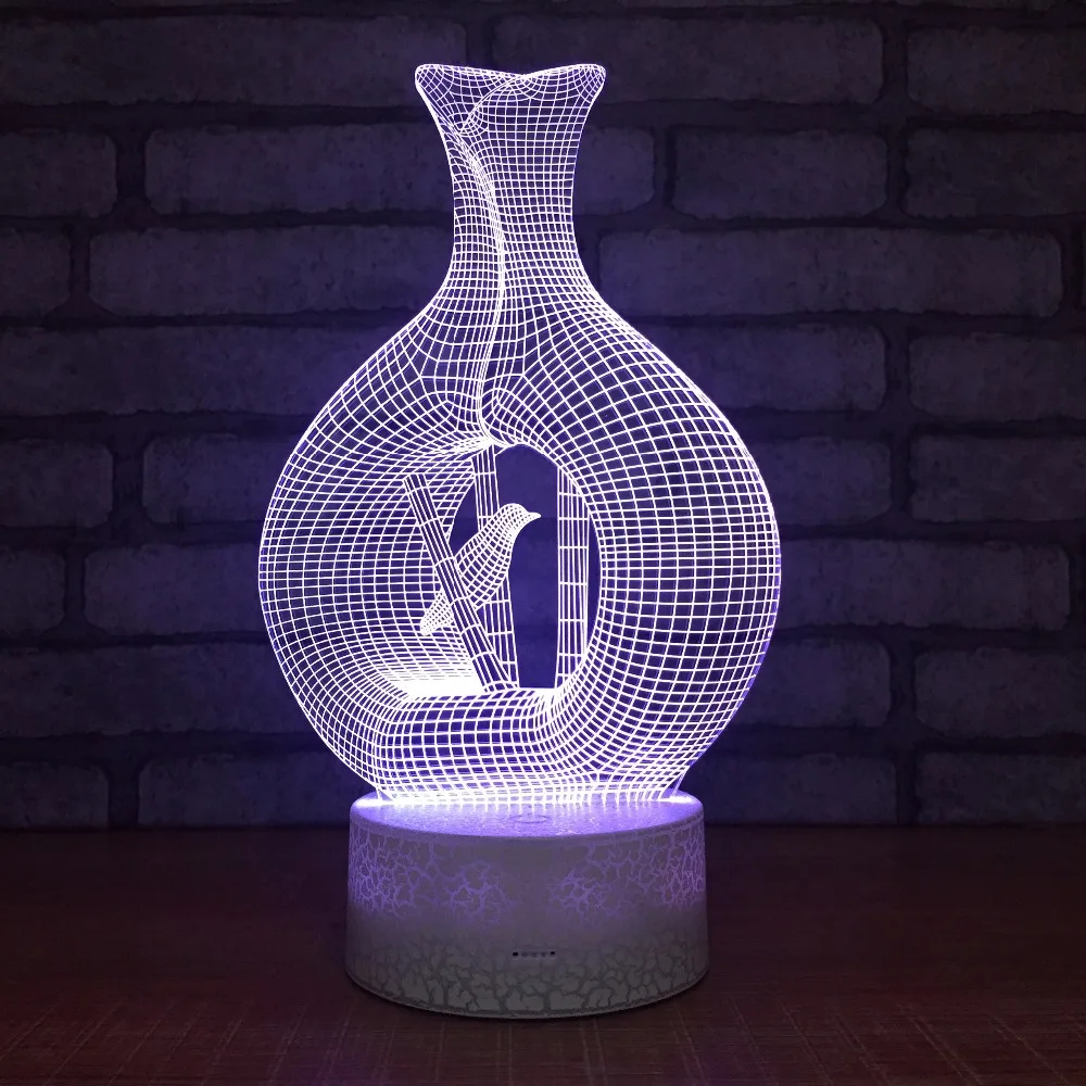 Новинка ваза в форме птицы светодиодная 3D настольная лампа Acylic 3d ночные