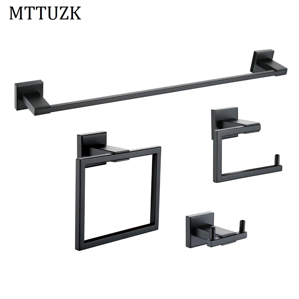 MTTUZK 304 нержавеющая сталь матовый черный аксессуары для ванной комнаты Наборы полотенец крючок для халата бумажный держатель настенный набор оборудования для ванной