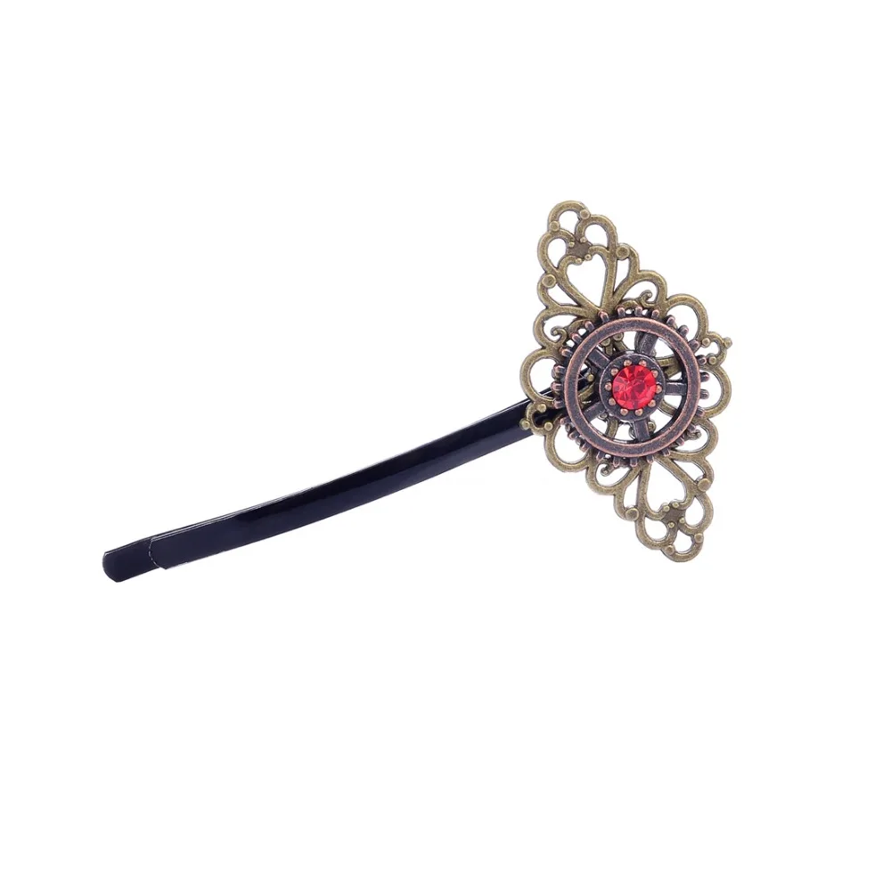 Elegant Design Lace Finding With Red Rhinestone Women`s Diy Gears Steampunk Hairpin Accessories
