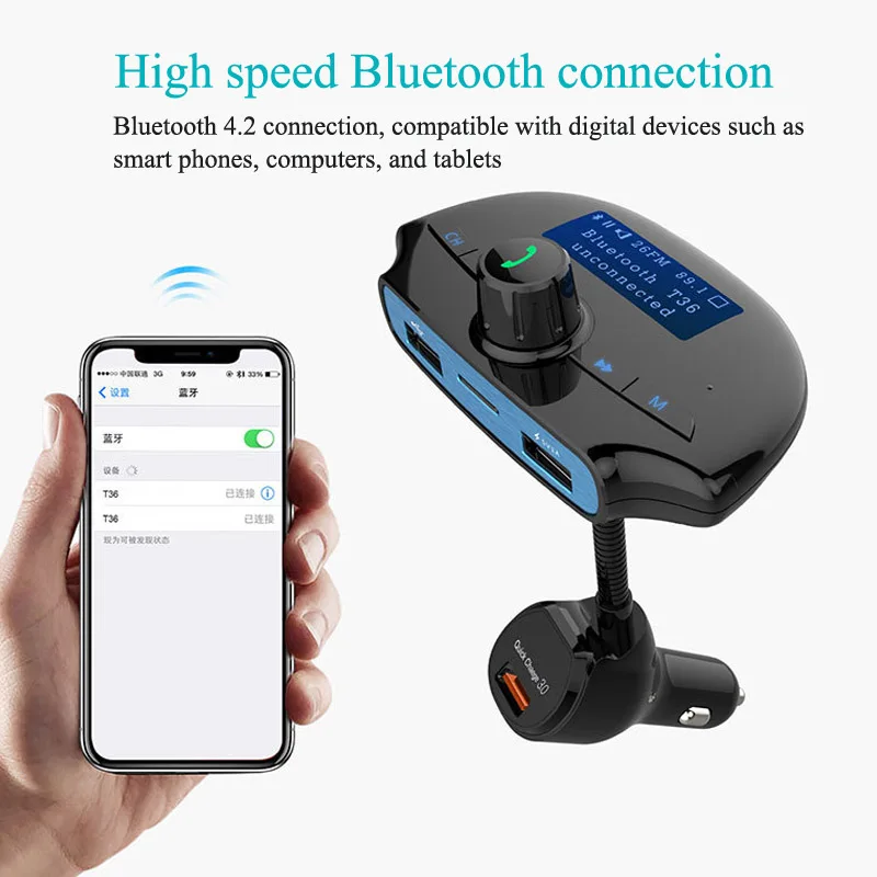 FM Transmitter Bluetooth Modulator 3 Port Quick Charge 3.0 Charger Handsfree Car Kit 1.4'' MP3 Player Radio Adapter | Автомобили и