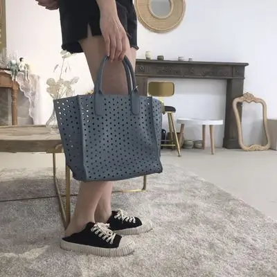 NEW brand large capacity woman grand tote hollow out basket bucket hand bag weave summer beach travel leather canvas designer | Багаж и