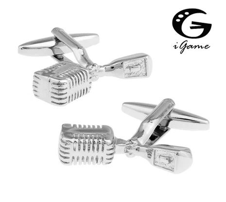 

iGame Designer Cuff Links Silver Color Novelty Music Tool Microphone Design Free Shipping