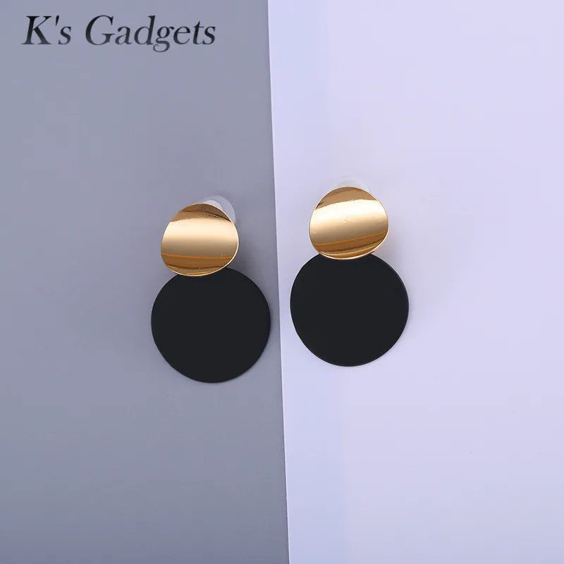 K'sGadgets Two Smooth Curve Twisted Disk Drop Earrings Gold Color Black Plating Metal For Women Jewelry | Украшения и