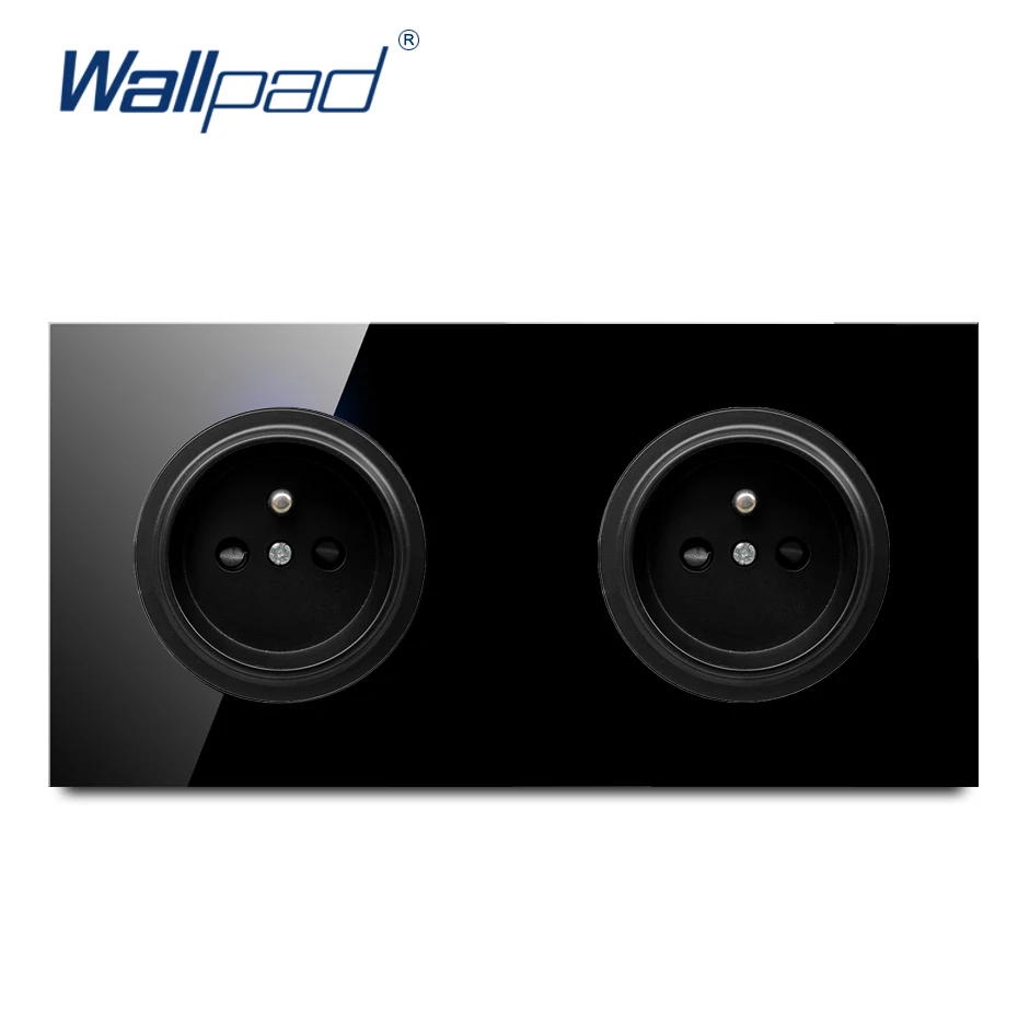 

Wallpad Crystal Tempered Pure Black Glass Panel 16A Double EU French Standard Wall Power Socket Outlet Grounded