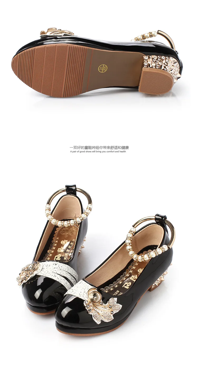 Туфли для девочек весна принцесса черные белые вечерние официальные жемчужины.