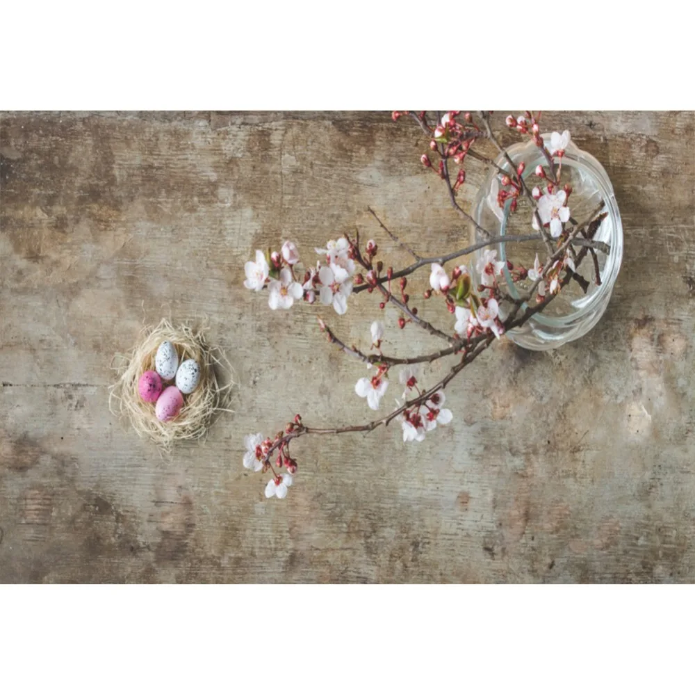 Laeacco Photo Backdrops Easter Eggs Hay Nest Spring Flowers Old Dark Wooden Board Newborn Photography Backgrounds Studio | Электроника