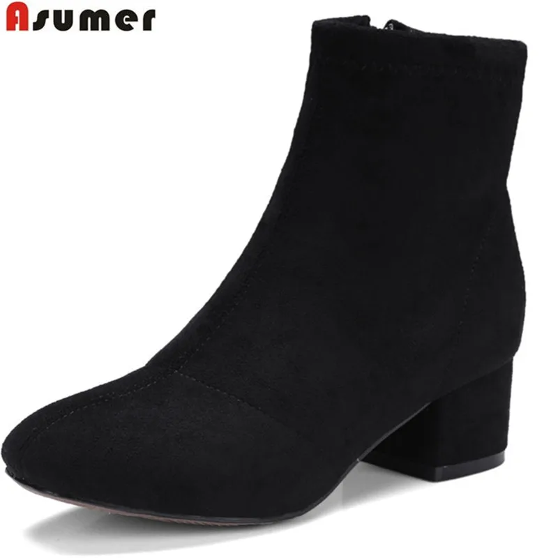 Женские ботинки из флока на молнии с квадратным носком размеры 34 43|fashion winter boots|winter