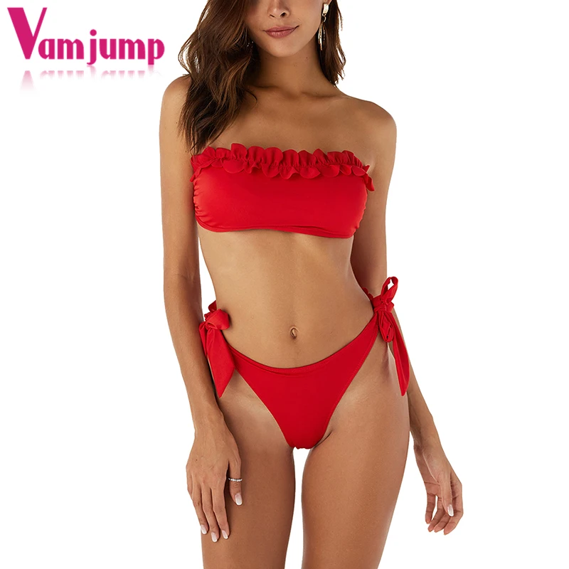 VamJump без бретелек бинты Высокая талия дешевые бикини лето 2018 одежда для плавания