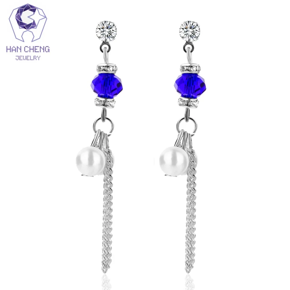 Новые модные висячие серьги HanCheng в виде колец Стразы длинные с жемчугом для