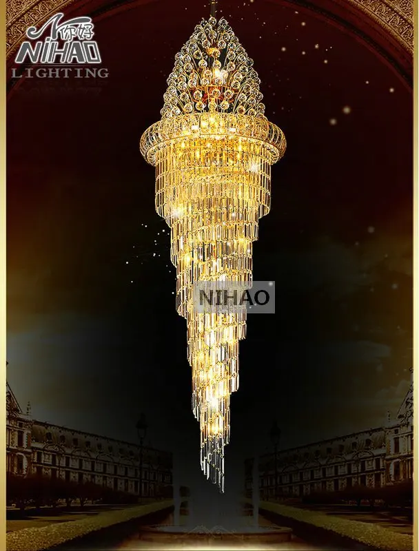 

Large Crystal Chandelier Light Fixture Classic golden chrome Hotel Crystal Lamp for Lobby Stair Hallway Project 100% Guarantee