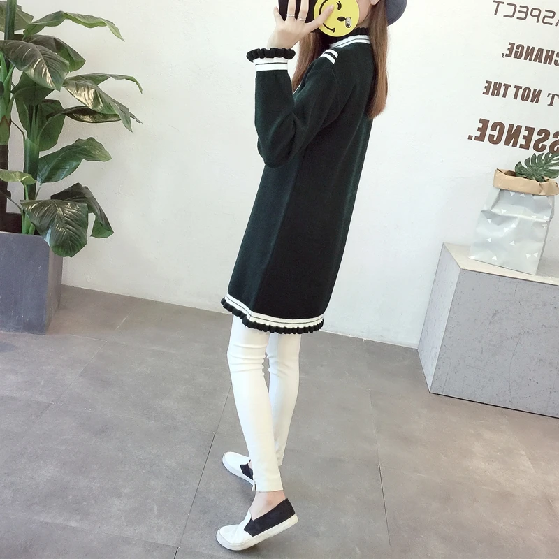 Осенний Новый Модный вязаный свитер с оборками платья для беременных Одежда