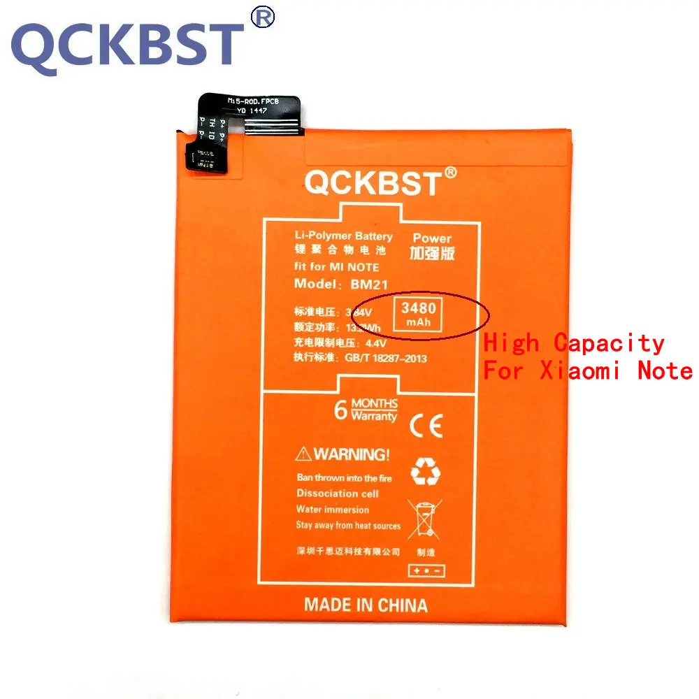 QCKBST BM21 Battery For Xiaomi Note 3GB Original Replacement 3480mAh High Capacity Phone Li-ion Batteries | Мобильные телефоны и