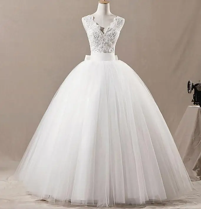 BANVASAC 2017 New Elegant Bowknot V Neck Wedding Dresses Sleeveless Satin Luxury Crystals Bridal Ball Gowns | Свадьбы и торжества