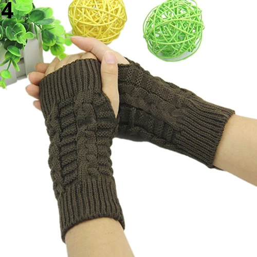 Новые зимние теплые перчатки до локтя Длинные митенки без пальцев вязаные мягкие