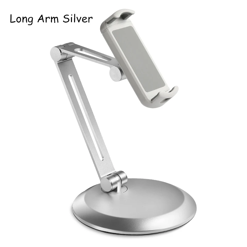 Long arm silver Регулируемая подставка для планшета, сверхмощный Настольный держатель для планшета, металлический кронштейн для поддержки 4-1" мобильного телефона/планшетов для iPhone iPad - Цвет: Long arm silver